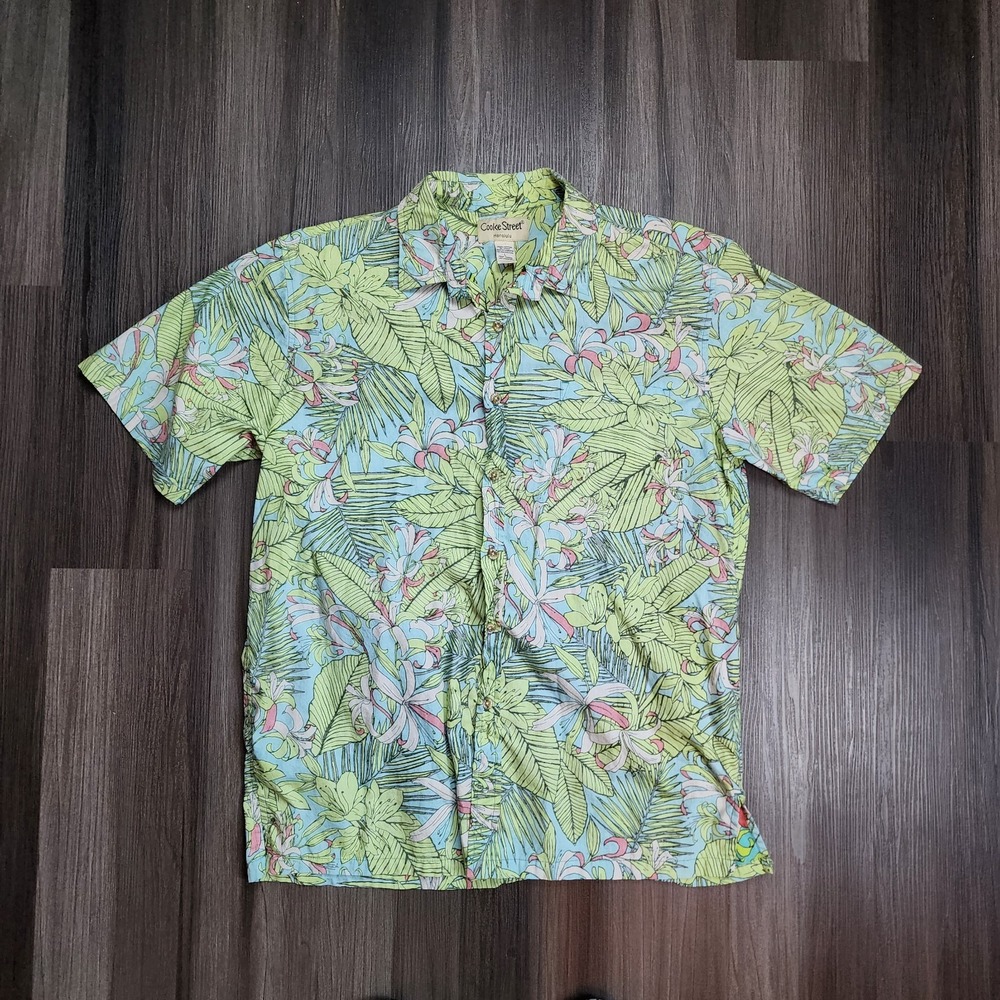 Cooke Street Honolulu Aloha Shirt L Tropical Floral Hawaiian 100% Cotton
